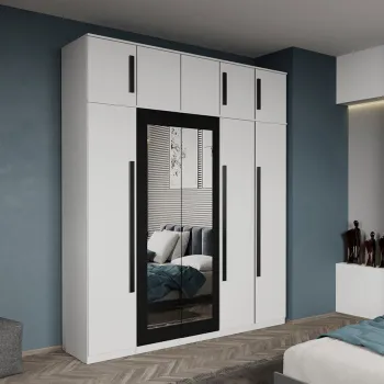 Dulap dormitor 5 usi Alb+oglinda 205,4 x 240,3 cm - Dallas imagine