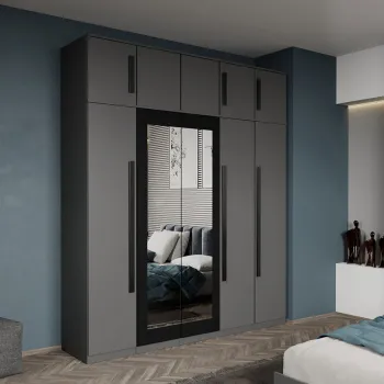 Dulap dormitor 5 usi Gri+oglinda 205,4 x 240,3 cm - Dallas imagine