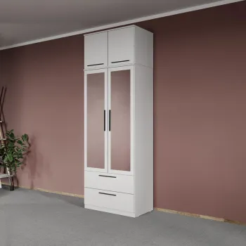 Dulap dormitor Alb 2U cu oglinda+suprapozabil - Madrid imagine