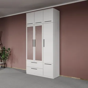 Dulap dormitor Alb 3U cu oglinda+suprapozabil - Madrid imagine