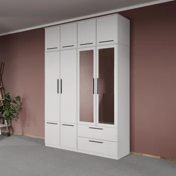 Dulap dormitor Alb 4U cu oglinda+suprapozabil - Madrid imagine