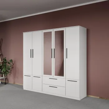 Dulap dormitor Alb 5U cu oglinda - Madrid imagine