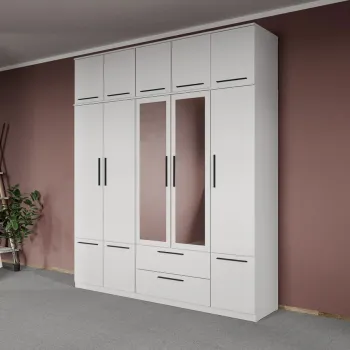 Dulap dormitor Alb 5U cu oglinda+suprapozabil - Madrid imagine