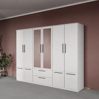 Dulap dormitor Alb 6U cu oglinda - Madrid imagine