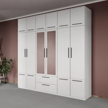 Dulap dormitor Alb 6U cu oglinda+suprapozabil - Madrid imagine