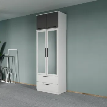 Dulap dormitor Alb-Gri 2U cu oglinda+suprapozabil - Madrid imagine