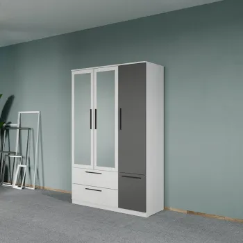 Dulap dormitor Alb-Gri 3U cu oglinda - Madrid imagine