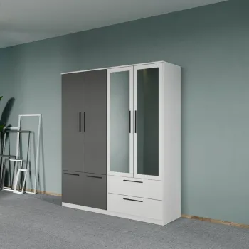 Dulap dormitor Alb-Gri 4U cu oglinda - Madrid imagine