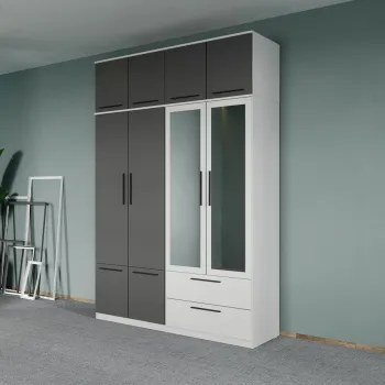 Dulap dormitor Alb-Gri 4U cu oglinda+suprapozabil - Madrid imagine