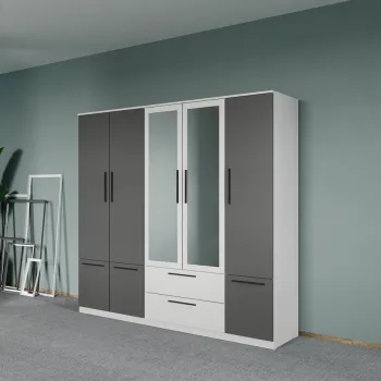 Dulap dormitor Alb-Gri 5U cu oglinda - Madrid imagine