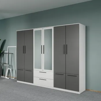 Dulap dormitor Alb-Gri 6U cu oglinda - Madrid imagine