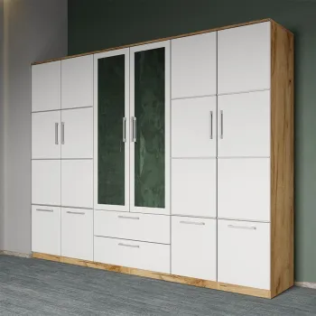 Dulap dormitor Alb-Stejar 6U cu 2 oglinzi - Acapulco imagine