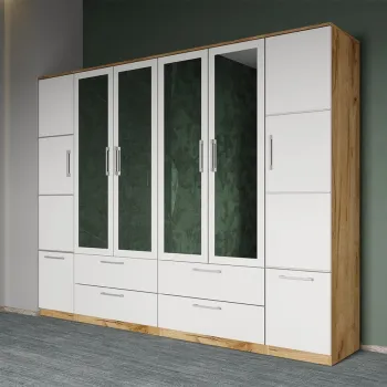 Dulap dormitor Alb-Stejar 6U cu 4 oglinzi - Acapulco imagine