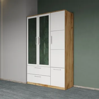 Dulap dormitor Alb-Stejar Auriu 3U cu oglinda - Acapulco imagine