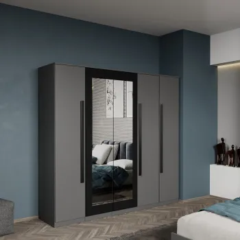 Dulap dormitor cu 5 usi Gri+oglinda 205,4 x 192,5 cm - Dallas imagine