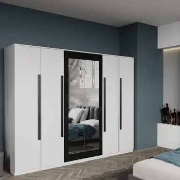 Dulap dormitor cu 6 usi Alb+oglinda 246,4 x 192,5 cm - Dallas imagine