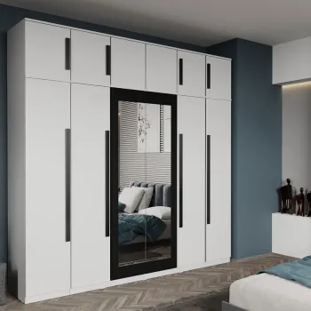 Dulap dormitor cu 6 usi Alb+oglinda 246.4 x 240.3 cm - Dallas imagine