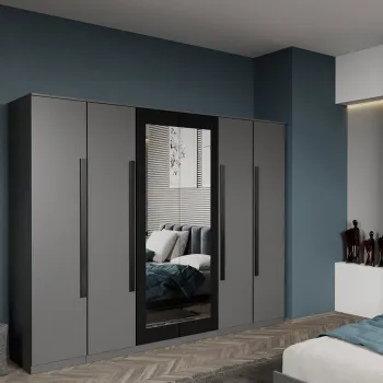 Dulap dormitor cu 6 usi Gri+oglinda 246.4 x 192.5 cm - Dallas imagine