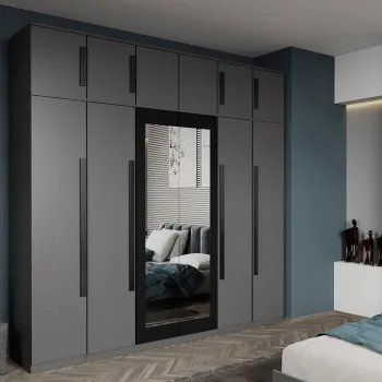 Dulap dormitor cu 6 usi Gri+oglinda 246,4 x 240,3 cm- Dallas imagine