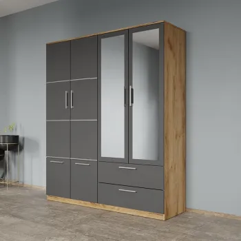 Dulap dormitor Gri-Stejar 4U cu oglinda - Acapulco imagine