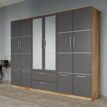 Dulap dormitor Gri-Stejar 6U cu 2 oglinzi - Acapulco imagine