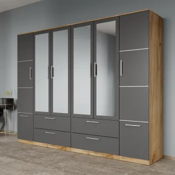 Dulap dormitor Gri-Stejar 6U cu 4 oglinzi - Acapulco imagine