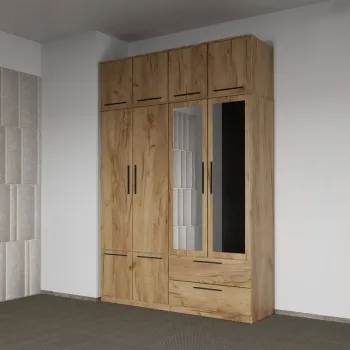 Dulap dormitor Stejar 4U cu oglinda+suprapozabil - Madrid imagine