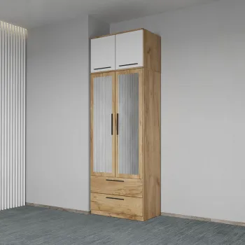 Dulap dormitor Stejar+Alb 2U cu oglinda+suprapozabil - Madrid imagine