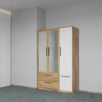 Dulap dormitor Stejar+Alb 3U cu oglinda - Madrid imagine