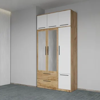 Dulap dormitor Stejar+Alb 3U cu oglinda+suprapozabil - Madrid imagine