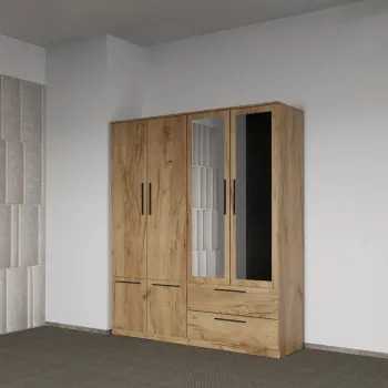 Dulap dormitor Stejar Auriu 4U cu oglinda - Madrid imagine