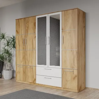 Dulap dormitor Stejar Auriu 5U cu oglinda - Acapulco imagine