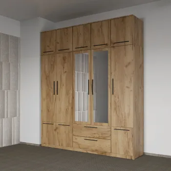 Dulap dormitor Stejar Auriu 5U cu oglinda+suprapozabil - Madrid imagine