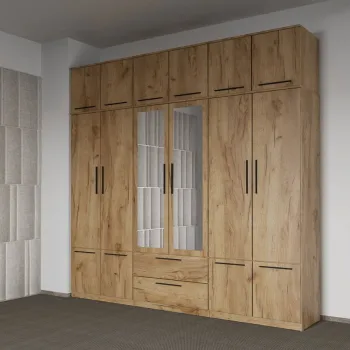 Dulap dormitor Stejar Auriu 6U cu oglinda+suprapozabil - Madrid imagine