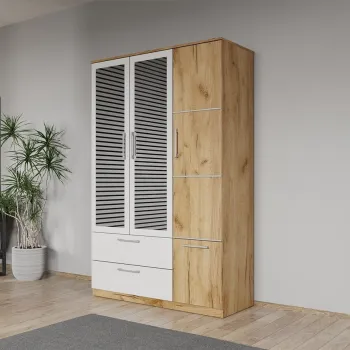 Dulap dormitor Stejar Auriu-Alb 3U cu oglinda - Acapulco imagine