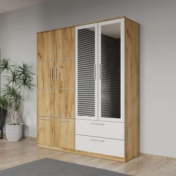 Dulap dormitor Stejar Auriu-alb 4U cu oglinda - Acapulco imagine