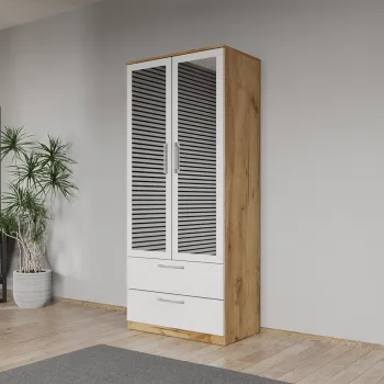 Dulap dormitor Stejar Auriu cu Alb 2U cu oglinda - Acapulco imagine