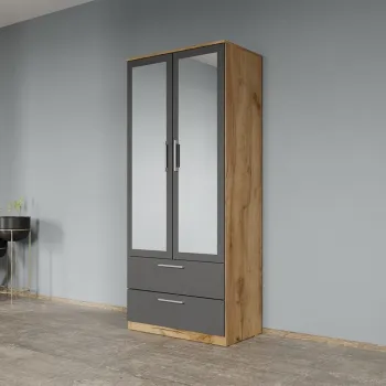 Dulap dormitor Stejar Auriu-Gri 2U cu oglinda - Acapulco imagine