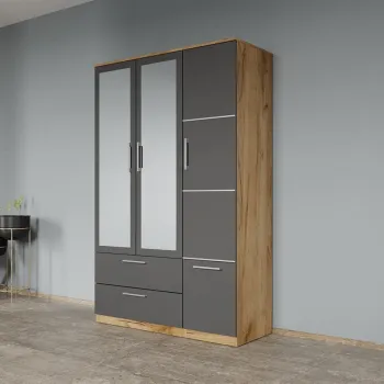 Dulap dormitor Stejar Auriu-Gri 3U cu oglinda - Acapulco imagine