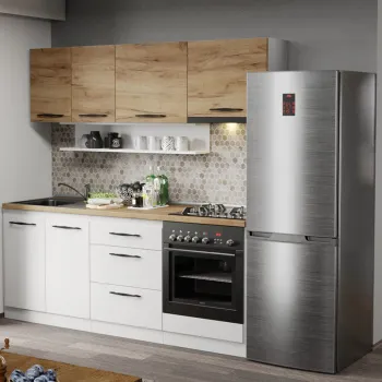 Mobila Bucatarie alba cu lemn Aroma - 10 - 200 cm imagine