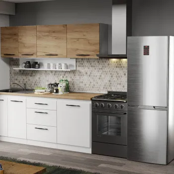 Mobila Bucatarie alba cu lemn Aroma - 11 - 200 cm imagine