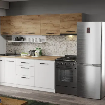 Mobila Bucatarie alba cu lemn Aroma - 12 - 260 cm imagine