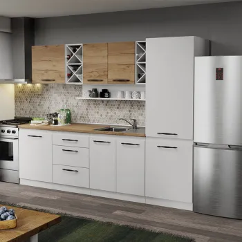 Mobila Bucatarie alba cu lemn Aroma - 13 - 260 cm imagine