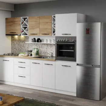 Mobila Bucatarie alba cu lemn Aroma - 14 - 260 cm imagine