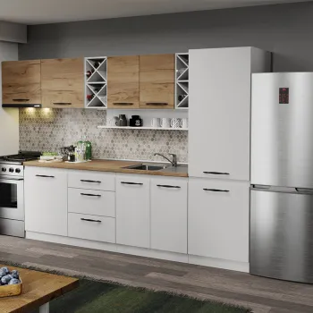 Mobila Bucatarie alba cu lemn Aroma - 15 - 320 cm imagine