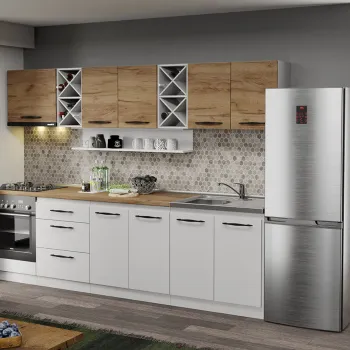 Mobila Bucatarie alba cu lemn Aroma - 16 - 280 cm imagine