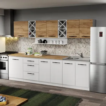 Mobila Bucatarie alba cu lemn Aroma - 17 - 280 cm imagine