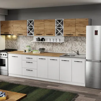 Mobila Bucatarie alba cu lemn Aroma - 18 - 340 cm imagine