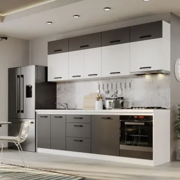 Mobila Bucatarie Fog Alb+Gri - 53 - 260 cm imagine