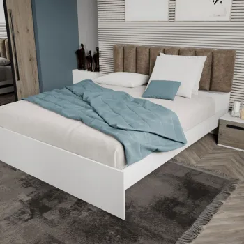 Pat Alb cu tapiterie Bej 140x200 Fara sertare imagine